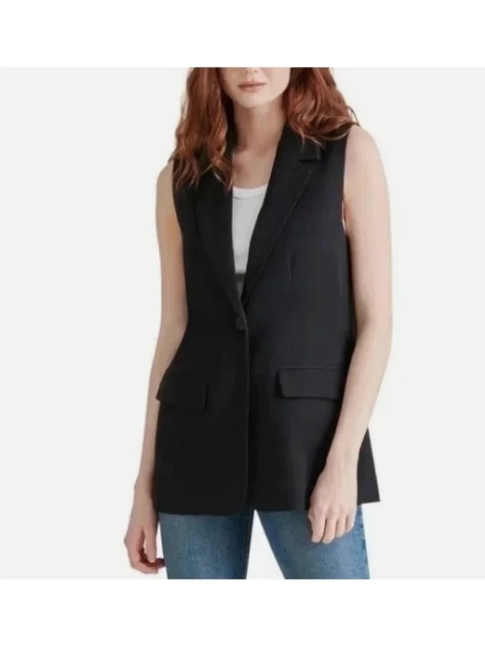 NWT Steve Madden Women's L Sleeveless Black Blazer Vest B0494